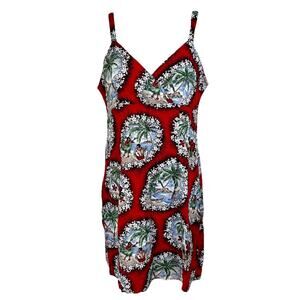 Aqua Blues Vintage 90s Y2K Hawaiian Hula Girl Sundress Red Tropical Print XS/S